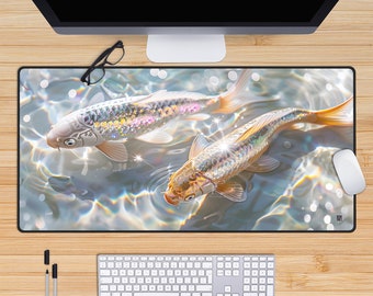 Glitter Koi Desk Mat, Desk Décor Aesthetic, Kawaii Deskmat, Mechanical Keyboard Desk Mat, Glitter Mousepad, Vaporwave Decor, Gaming PC