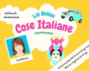 Lili Bellini Cose Italiane - Iconic Italian Things Digital Coloring Pages | Learn Italian Words | Instant Download