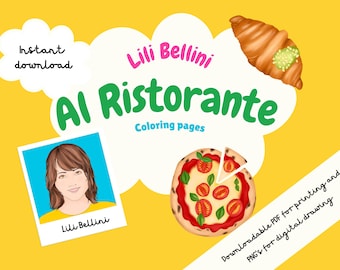 Lili Bellini Al Ristorante - Italian Restaurant Digital Coloring Pages | Learn Italian Food Words | Instant Download