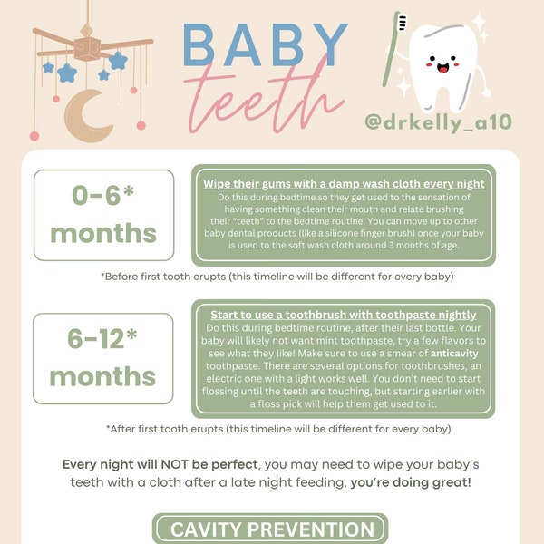 Baby Dental Care Cheat Sheet I Baby Shower Gift I New Mom Gift I New Dad Gift I Baby Dental Care Digital Download I Baby Teeth