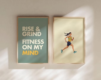 Retro Home Gym Wall Decor | Set of Two Fitness Posters | Retro Motivational Workout Quotes | INSTANT DOWNLOAD Prints