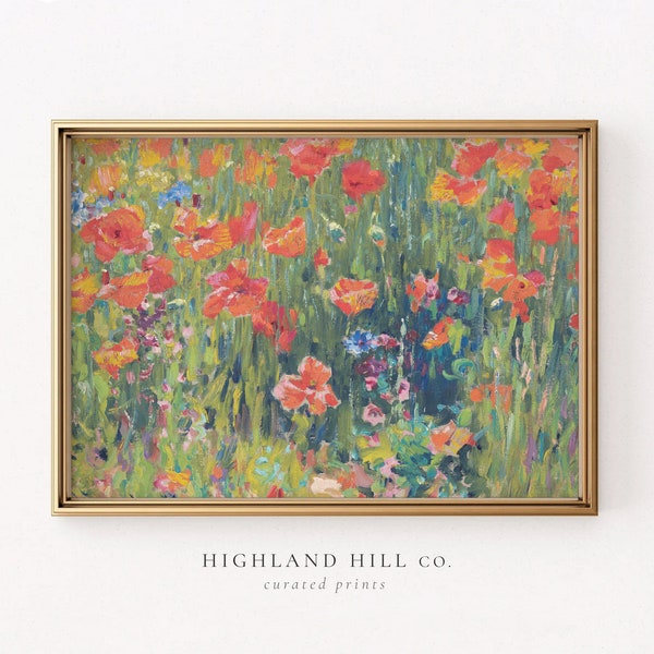 peinture à l'huile vintage de coquelicots | Oeuvre d'art de fleurs sauvages | Imprimé floral mural | Art mural antique | Téléchargement numérique | Imprimable du XIXe siècle