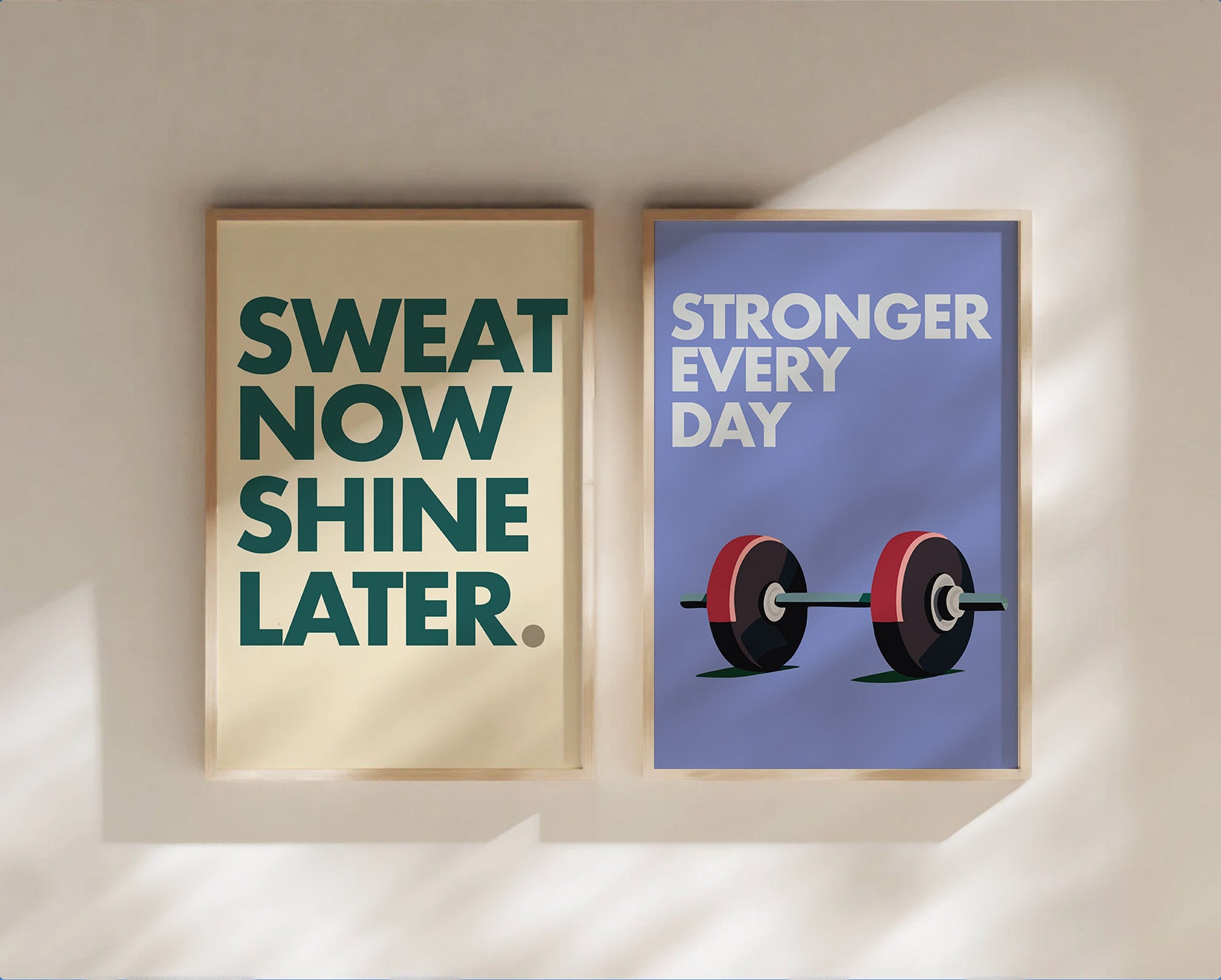 Home Gym Wall Decor | Set of Two Fitness Posters | Retro Motivational Workout Quotes | INSTANT DOWNLOAD Prints