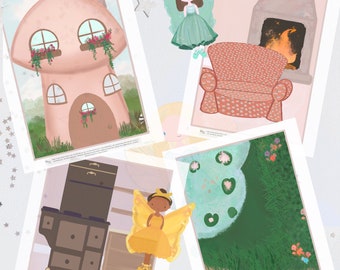 Casa de muñecas de papel con forma de hada y hongo, manualidad imprimible estilo cottagecore (descarga digital)