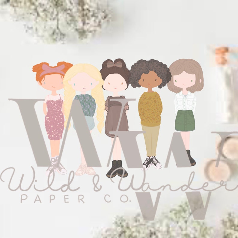 Set of 5 Paper Dolls, Digital Download Pretend Play, Birthday Gift