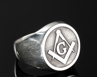 Sterling Silver Mens Masonic Design Ring, Fraternity Ring, Masonic Symbol Ring, Exquisite Master Mason Ring, Gift For Men, Master Mason Ring