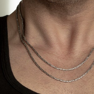 925 Sterling Silver Mens Viking Chain Necklace, Foxtail Chain Necklace, Silver Men Jewelry, Oxidized Silver King Chain, Byzantine King Chain