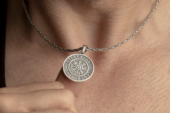 Handcrafted Silver Viking Necklace, Norse Mythology Jewelry, Vegvisir Necklace, Viking Compass Norse Runes Pendant, Pewter Viking Compass