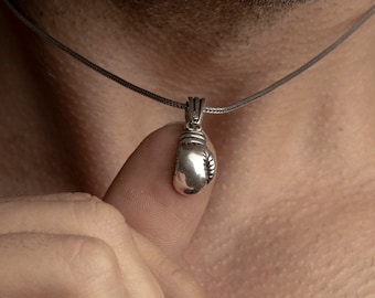 Naszyjnik z rękawicą bokserską ze srebra próby 925K, naszyjnik z rękawicą bokserską unisex, wisiorek z motywem bokserskim, naszyjnik dla miłośników sportu, naszyjnik z bokserem 3D