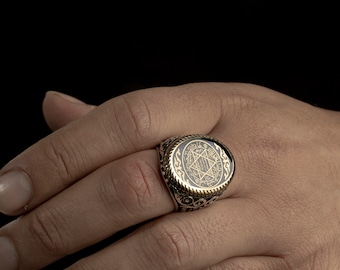 Anello d'argento talismano di re Salomone fatto a mano, anello d'argento con sigillo, anello di Salomone, anello islamico, regalo per il marito, anello con sigillo di Salomone, anello ebraico