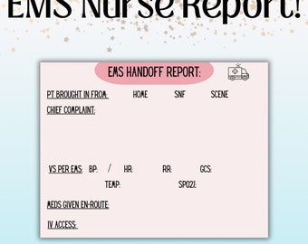 Nurse Report Sheet Printable, Handoff report, EMS handoff, Nursing note, Nurse, Nursing Student