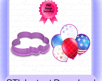 4th of July Balloons Cookie Cutter STL File: 6 Sizes (Digital Download)