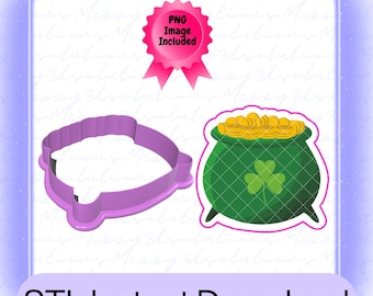 St Patrick's Day Pot of Gold Cookie Cutter STL File: 6 Sizes (Digital Download)