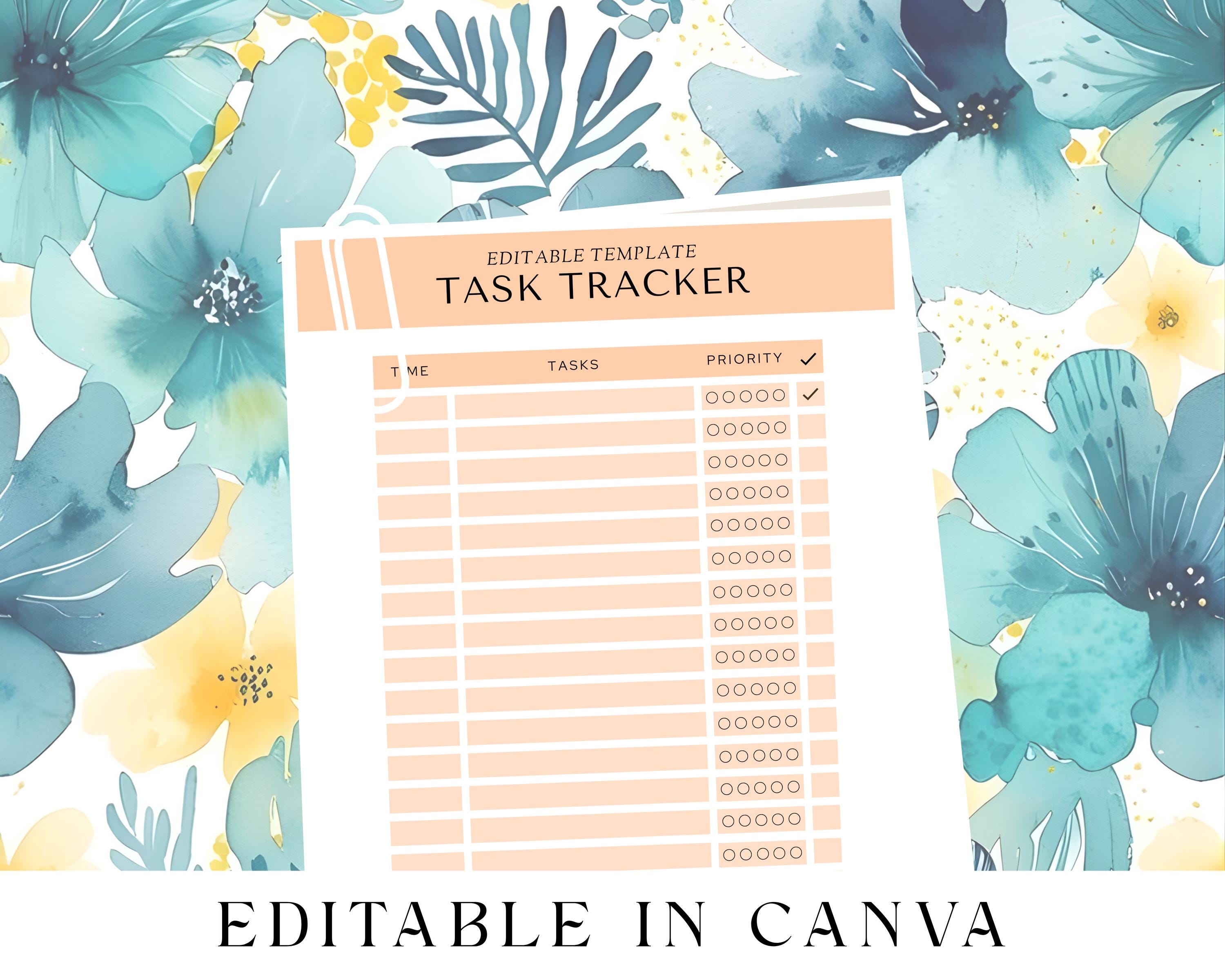 Task Tracker Template Canva Editable Daily Task Planner Productivity ...