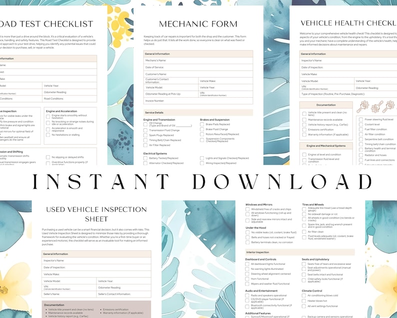 Printable Vehicle Inspection Report Bundle, Comprehensive Inspection ...