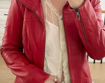 Vintage Trendy Red Leather Danier Jacket Size XS/S