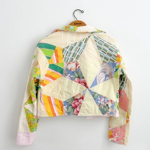 Funky Reworked Quilted Jacket - Cropped Size Small - Made from Vintage Quilt