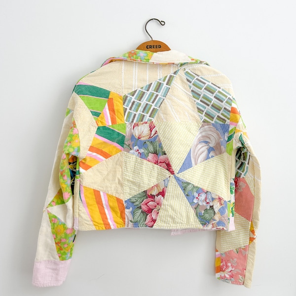 Funky Reworked Quilted Jacket - Cropped Size Small - Made from Vintage Quilt