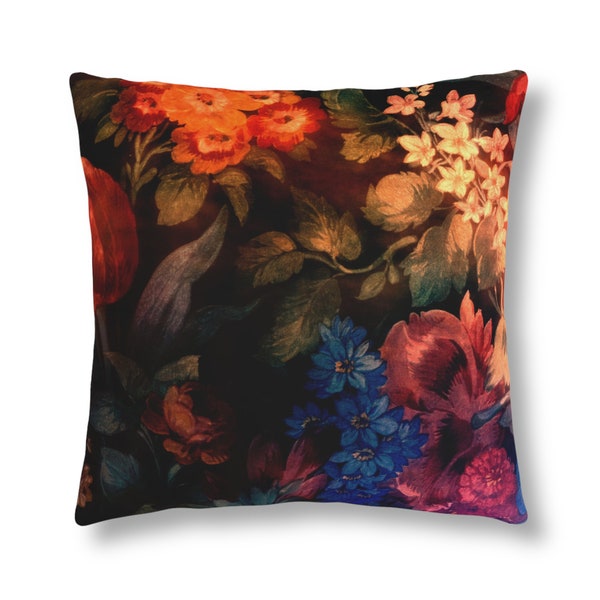 Outdoor Dark Floral Waterproof Pillow, Different Sizes Available, Moody, Rich Colors, Green Back, Dark Academia