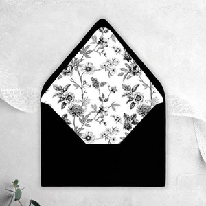 Black Toile Envelope Liners for A7 V Flap Wedding Envelopes, Moody Black Floral, Lined Envelope, Addressed Envelopes, Many Colors Available