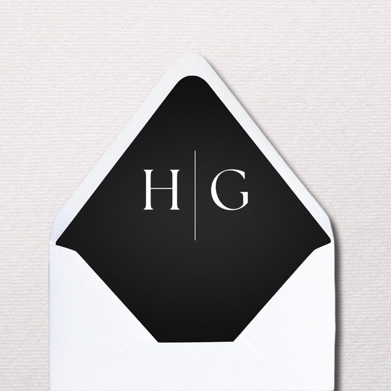 Black Monogram Envelope Liners for A7 5x7 Wedding Envelopes, Custom ...