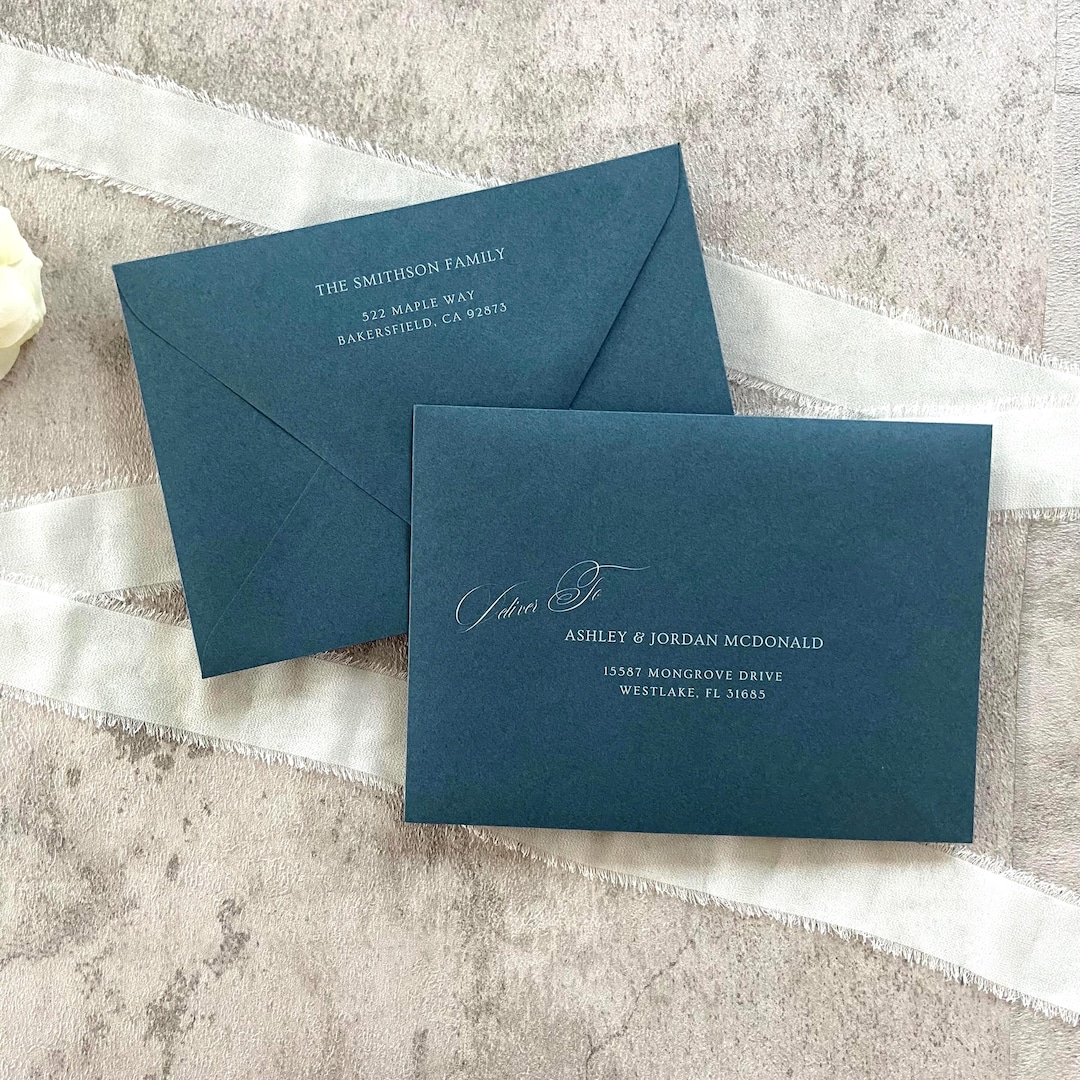 Dusty Blue Envelopes, White Ink Printing, A7 Envelope Addressing for ...