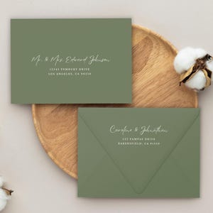 Dusty Green Envelopes, White Ink Printing, Addressed Envelopes, Sage Wedding A7 Envelopes for 5x7 Invitation Cards, Moss Green, Olive Green