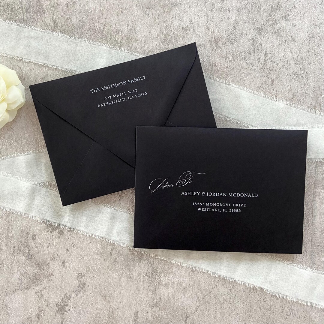 Black Envelopes, White Ink Printing, A7 Envelope Addressing for 5x7 ...
