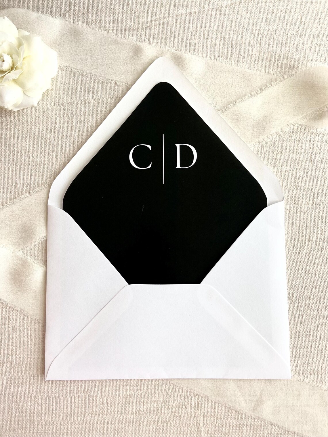 Black Monogram Envelope Liners for A7 5x7 Wedding Envelopes, Custom ...