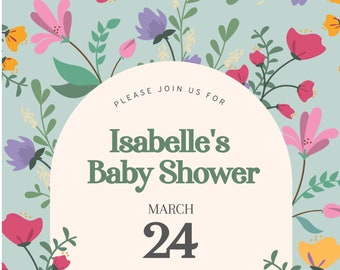 Invitación al baby shower de Bebé en flor