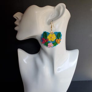 Crochet Earrings, Floral Earrings, Handmade Jewelry, Colorful Jewelry, Crochet Jewelry, Handmade Earrings, Artisanal Earrings