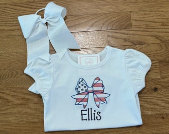 Personalized Embroidered Fourth of July Shirt, Patriotic Bow