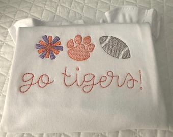 Children's football shirt with Tiger; embroidered girl shirt, Go Tigers