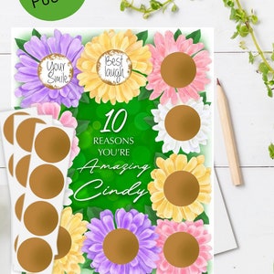 Vous êtes incroyable Compte à rebours à gratter ou carte Fleurs printanières personnalisées 10 messages pour soeur meilleure amie enseignante ou nom personnalisé