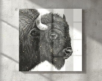 Modern Bison Metal Wall Art - Black & White Minimalist Decor - Buffalo Photography Print