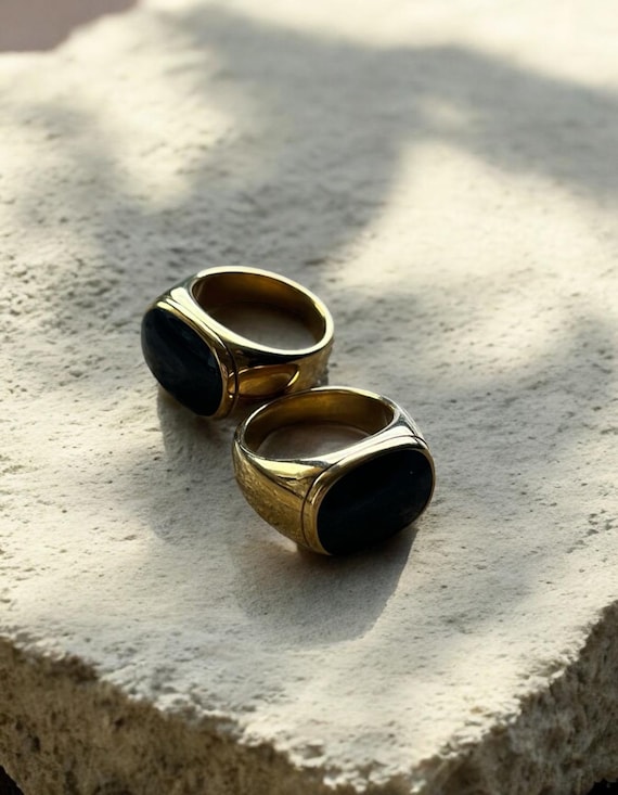 Elegante anillo de oro vintage con piedra negra Etsy Mexico