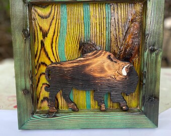 Bison Amongst the Northern Lights Wood Wall Art, Bison Artwork, Handmade Wall Art, Wildlife Art For Nature Lovers