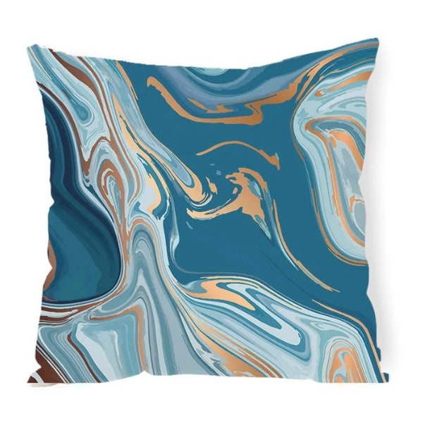 Blue Marbled Geometric Throw Pillow Cover Modern Home Décor Accent