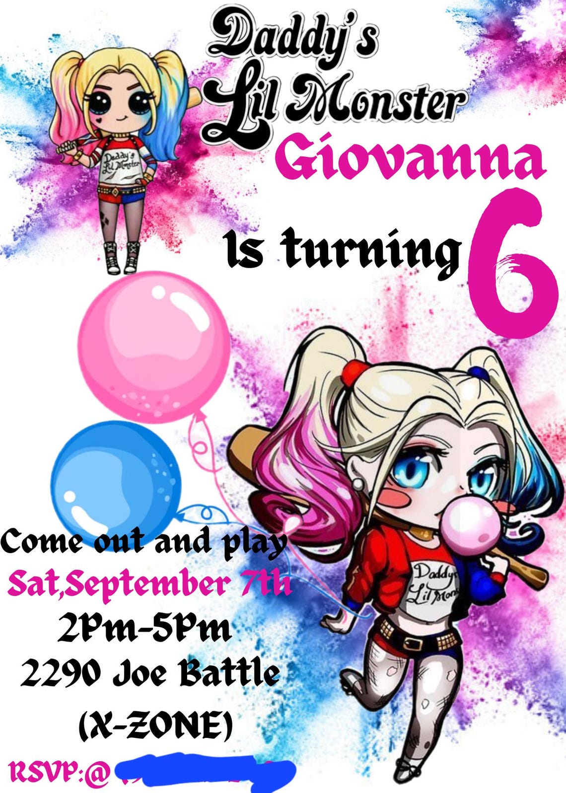 Harley Quinn Birthday Invitation - Etsy