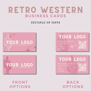 Cartes de visite western rétro, Modèle de carte de visite modifiable, Cartes de visite roses chics, Cartes de visite design cactus