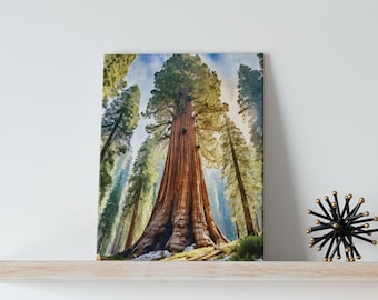 Sequoia Watercolor Art Canvas - General Sherman, National Park Gifts, Nature Art, Giant Forest, Sequoia Wall Art, California, Big Trees
