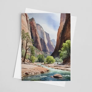 Tarjetas de felicitación con acuarela del Parque Nacional Zion, juego de tarjetas de felicitación de 5 x 7, regalos del Parque Nacional, naturaleza, tarjetas de bellas artes, The Narrows, Utah