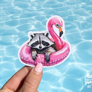 Pegatina de mapache de verano - Mapache de verano, pegatina bonita, pegatina con imán para coche, animal, divertido, acuarela de mapache, imán para nevera, taquilla