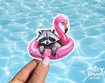 Raccoon Summer Sticker - Raccoon Girl Summer, Cute Sticker, Car Magnet Sticker, Animal, Funny, Raccoon Watercolor, Fridge Magnet, Locker