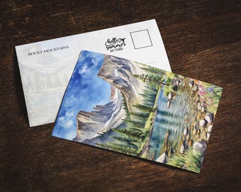 Rocky Mountain National Park Watercolor Postcard, 5 x 7 stationery, National Park Gifts, Colorado, Dream Lake, Rockies Souvenir