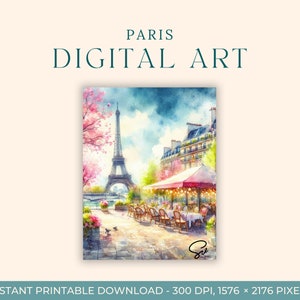 Pintura em aquarela de Paris (ARTE DIGITAL) França, Arte de viagem, Impressões de arte, Cartão postal faça você mesmo, Arte de noivado, Pinturas de cidades da Europa, Torre Eiffel