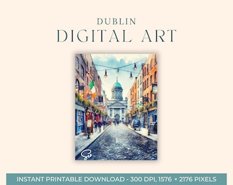 Dublin Watercolor Painting (DIGITAL ART) Ireland, Travel Art, Art Prints, DIY Postcard, Engagement Art, Europe City Paintings