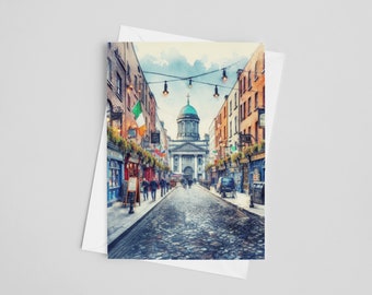 Dublin Watercolor Greeting Cards, 5 x 7 greeting card set, digital art, Ireland painting, travel artwork, Europe Stationery
