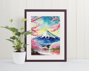 Mount Fuji Watercolor Art Print - Japan, Travel Art, Art Prints, Japan, Watercolor Poster, Asia, Cherry Blossoms, Nature Art, Wall Art