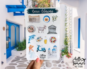 Greece Getaway Sticker Sheet - Planner Stickers, Scrap Book Stickers, Travel Stickers, Greek Stickers, Europe, Santorini, Athens Souvenir